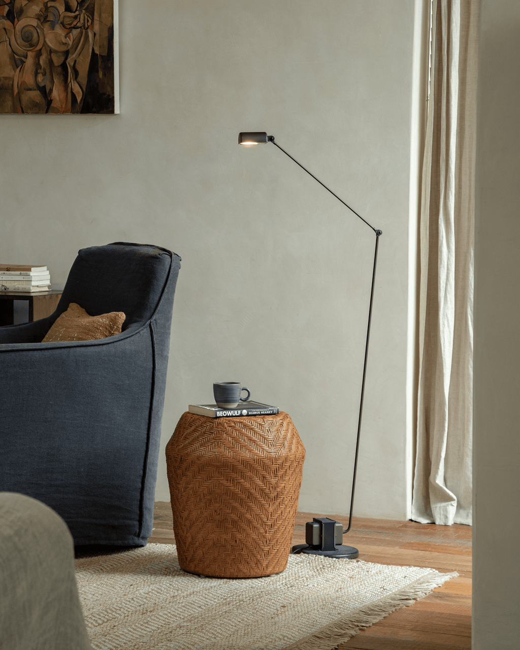 Table d'appoint en rotin tambour