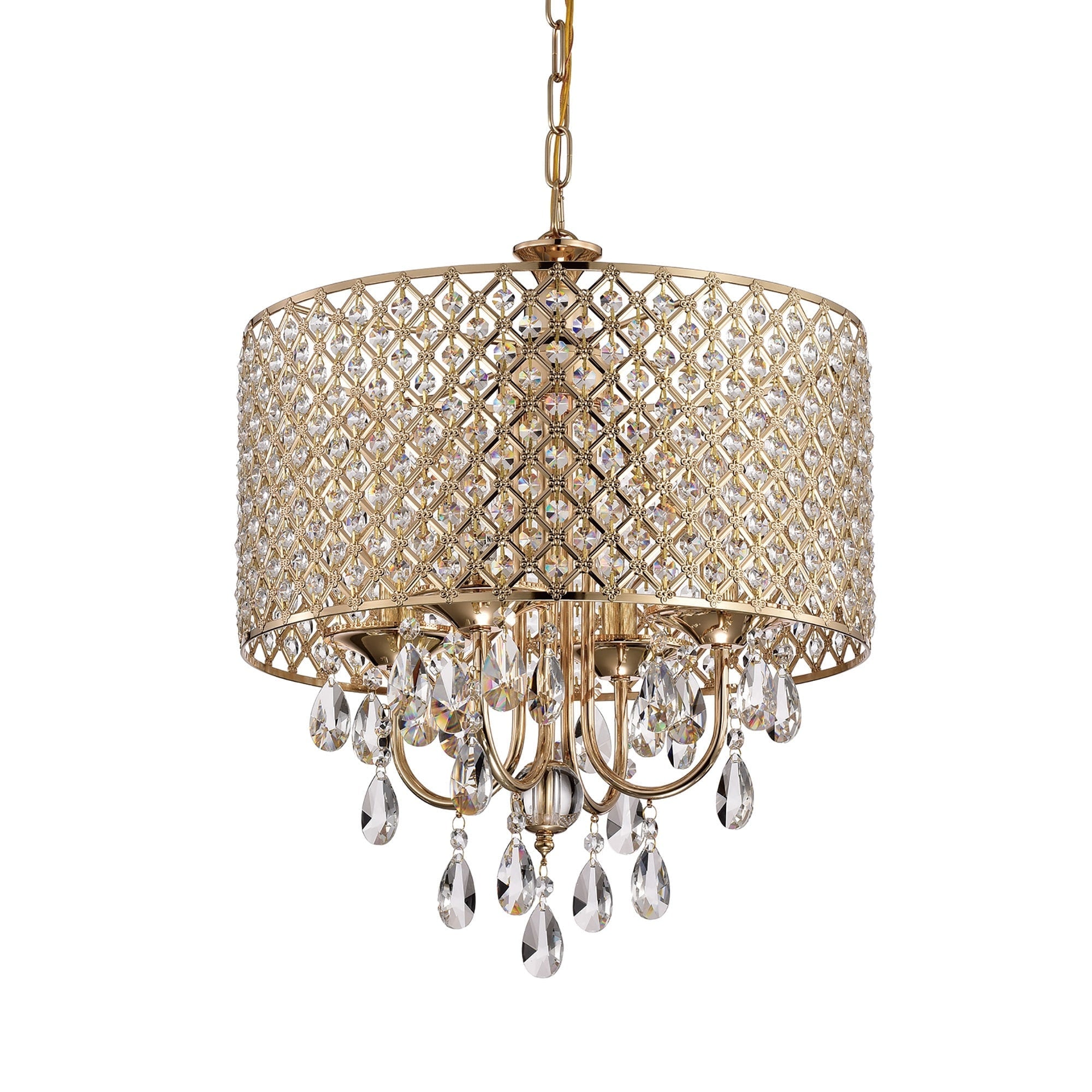 Lustre tambour à perles rondes avec cristaux suspendus
