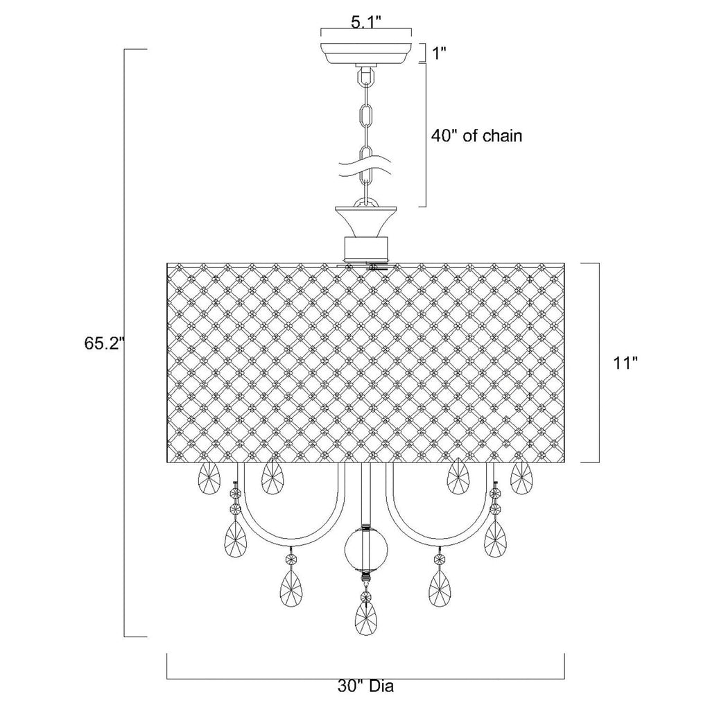 Lustre tambour à perles rondes avec cristaux suspendus