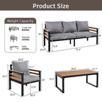 Ensemble de canapés d'extérieur 4 pièces pour 5 personnes avec coussin amovible et table basse en bois massif