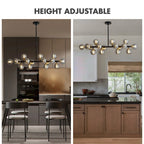 Lustre linéaire moderne du milieu du siècle de 40 po, suspension Spoutnik à 16 ampoules en laiton doré avec globe en verre dépoli pour salle à manger