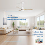 Ventilateur de plafond à LED intégré 48 et 52 pouces avec lumière et télécommande, moteur CC réversible