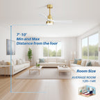 Ventilateur de plafond à LED intégré 48 et 52 pouces avec lumière et télécommande, moteur CC réversible