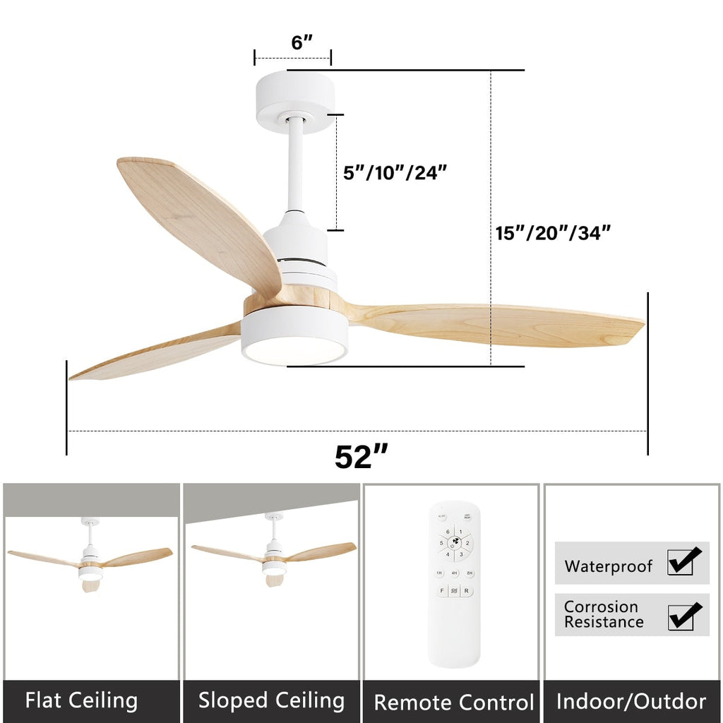 Ventilateur de plafond à LED intégré 48 et 52 pouces avec lumière et télécommande, moteur CC réversible