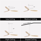 Ventilateur de plafond à LED intégré 48 et 52 pouces avec lumière et télécommande, moteur CC réversible