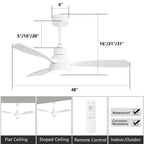 Ventilateur de plafond à LED intégré 48 et 52 pouces avec lumière et télécommande, moteur CC réversible