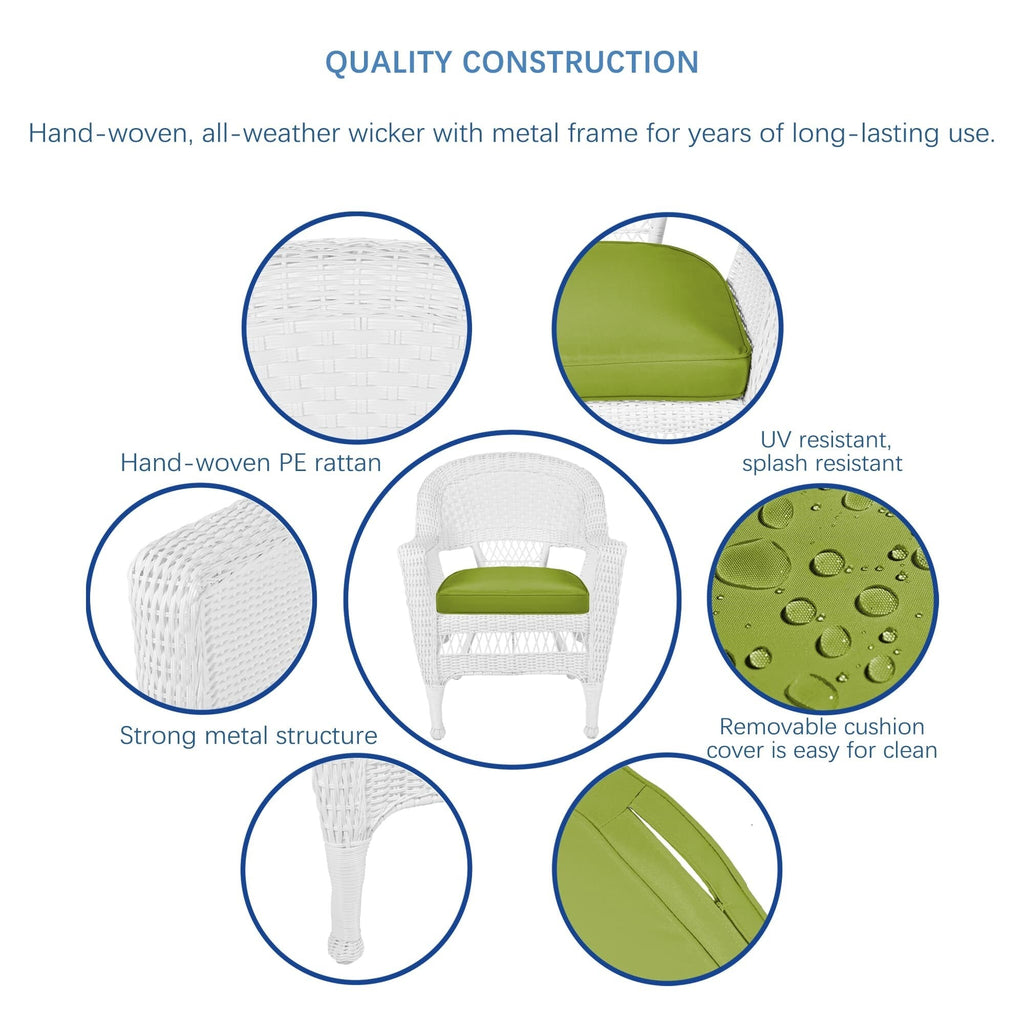 Ensemble de salle à manger en résine tressée blanche 5 pièces