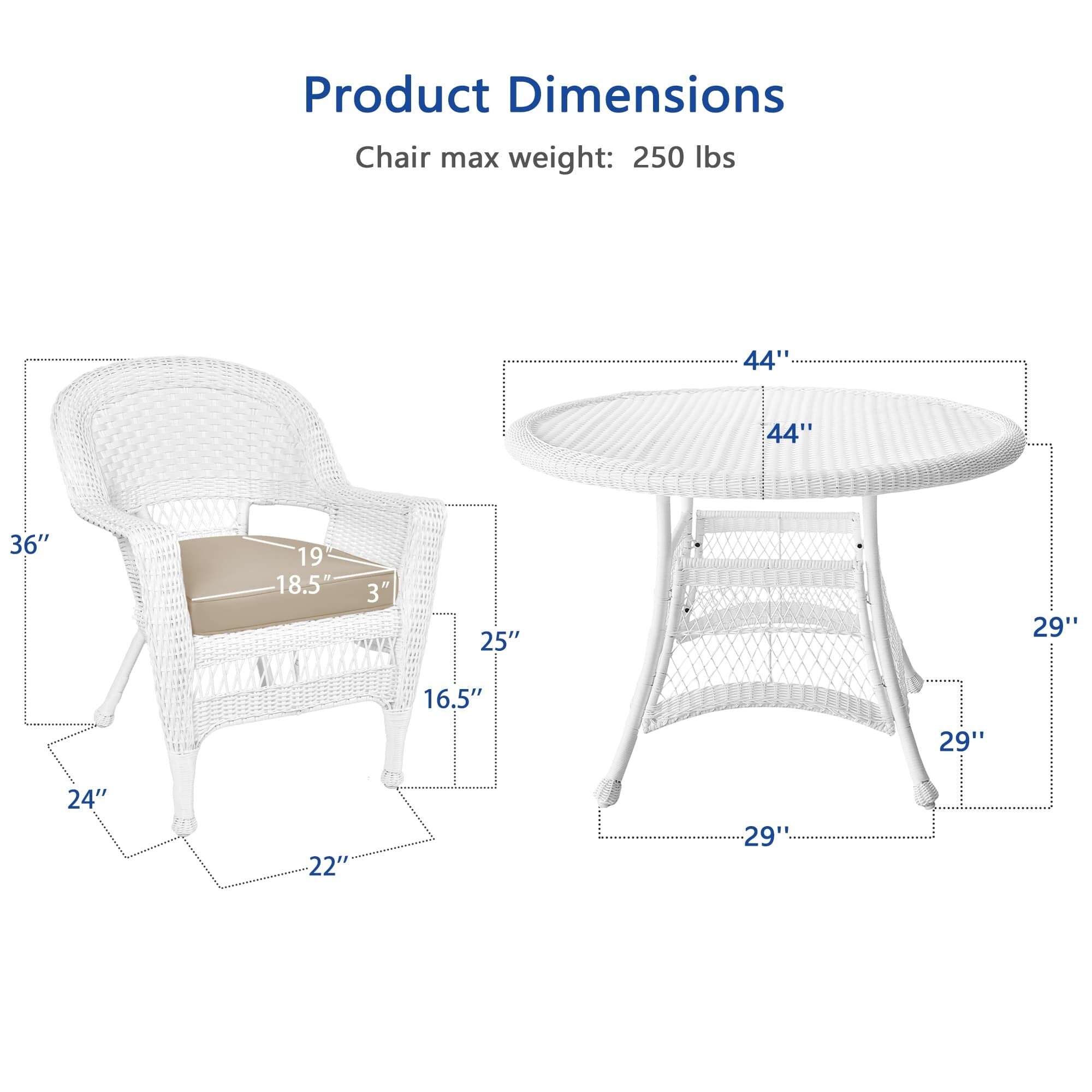 Ensemble de salle à manger en résine tressée blanche 5 pièces