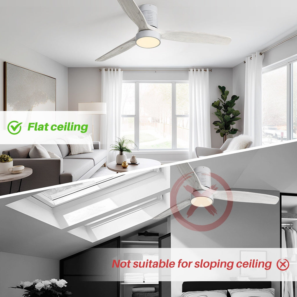 Ventilateur de plafond encastré de style campagnard de 52 pouces avec éclairage et télécommande, moteur CC réversible