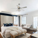 Ventilateur de plafond moderne en cristal et bois chromé de 52 pouces, 5 pales, avec télécommande