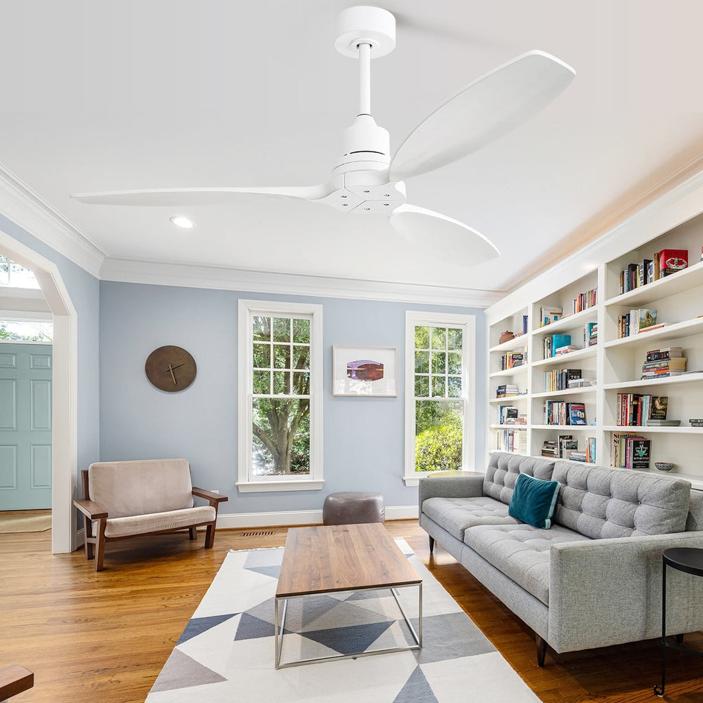 Ventilateur de plafond moderne en bois massif/ABS de 52 pouces avec télécommande (sans lumière), 6 vitesses de vent, flux d'air réversible