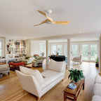 Ventilateur de plafond moderne en bois massif/ABS de 52 pouces avec télécommande (sans lumière), 6 vitesses de vent, flux d'air réversible