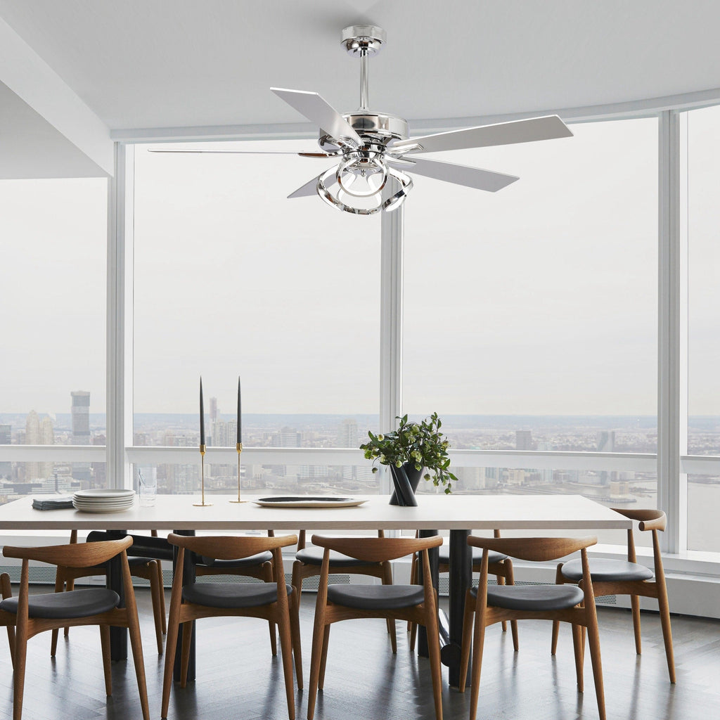 Ventilateur de plafond LED d'intérieur moderne chromé/noir à intensité variable avec lumière et télécommande