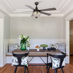 Ventilateur de plafond industriel en bois noir à 5 pales et cristal avec télécommande