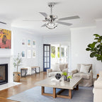 Ventilateur de plafond LED d'intérieur moderne chromé/noir à intensité variable avec lumière et télécommande