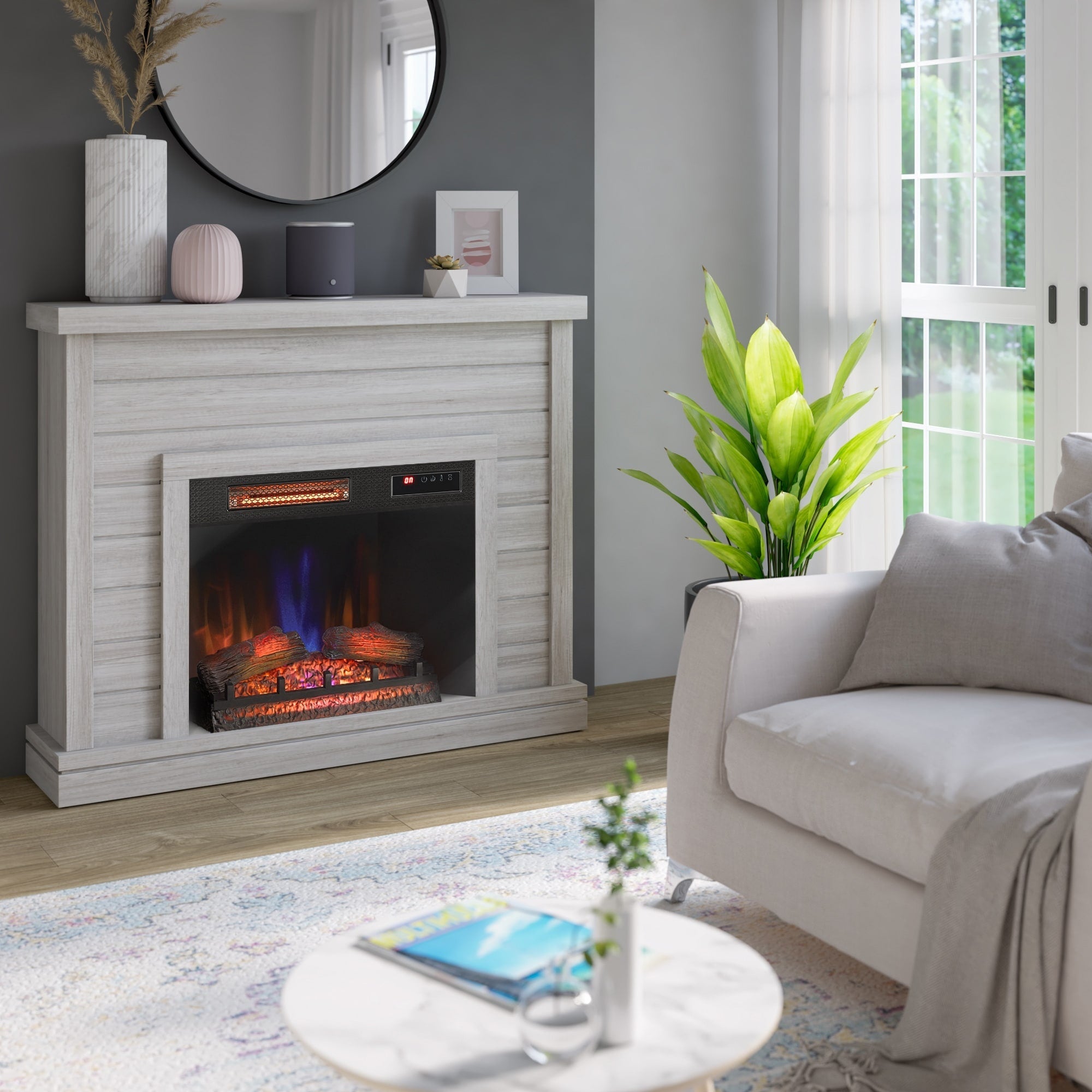 52 Manteau mural à clin avec insert de cheminée 3D