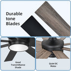 Ventilateur de plafond Moasis noir mat de 60 po à 8 pales avec éclairage LED et télécommande - 60