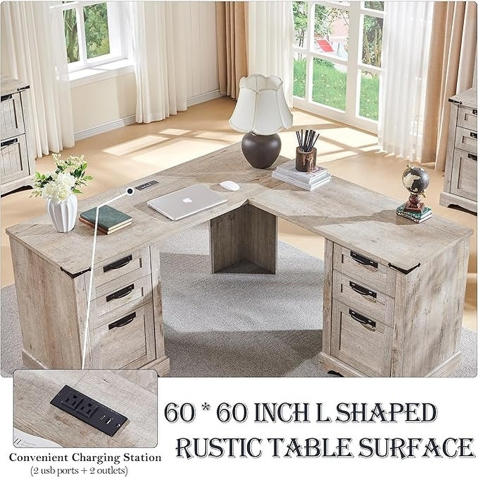 Bureau de direction en L de style ferme, bureau d'angle en bois, bureau d'ordinateur