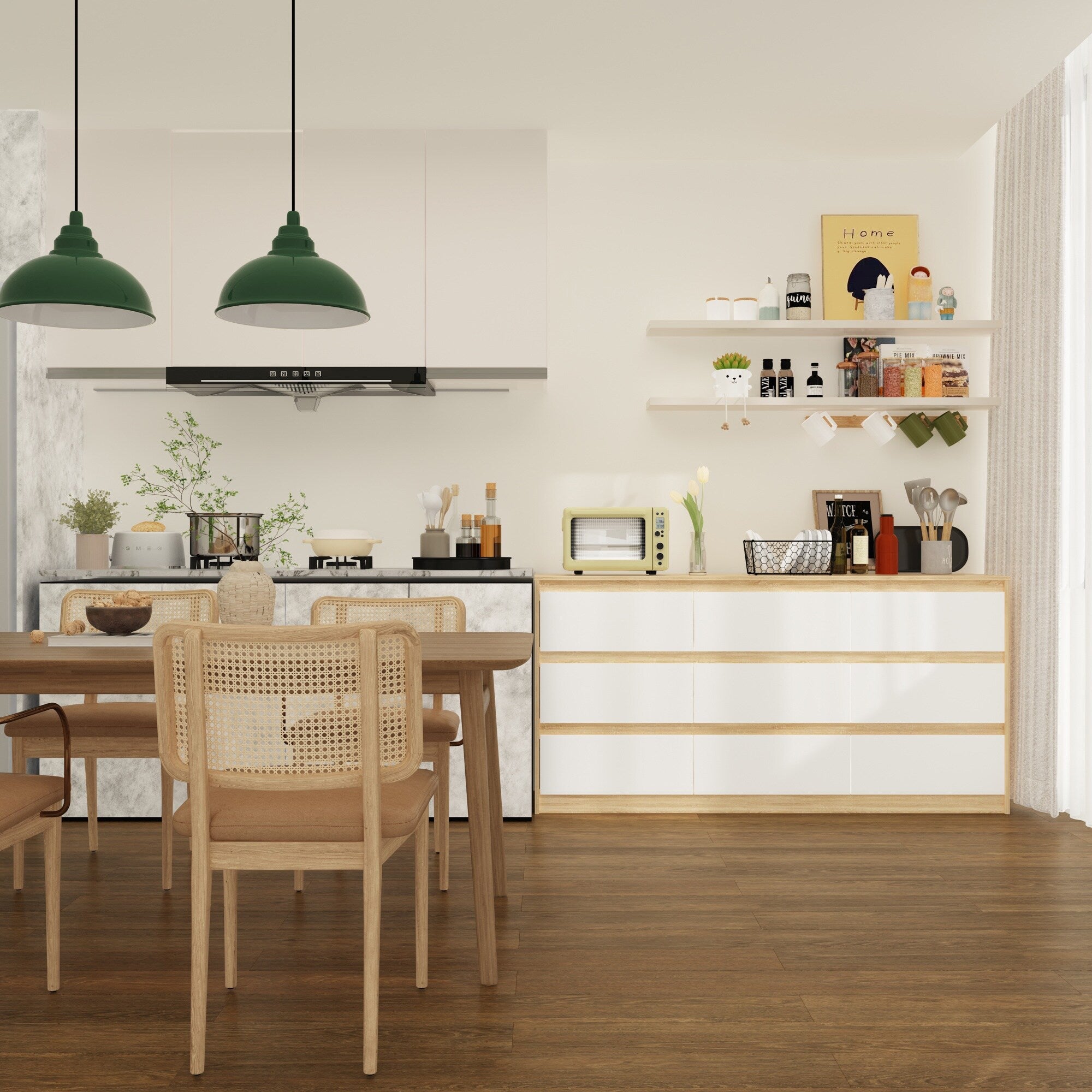 Commode d'appoint à 9 tiroirs 63W pour salon, chambre à coucher