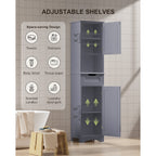Armoire à linge étroite de salle de bain de 67 po de hauteur, meuble de rangement autoportant en bois massif à 5 niveaux