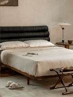 Lit en cuir et teck Seren