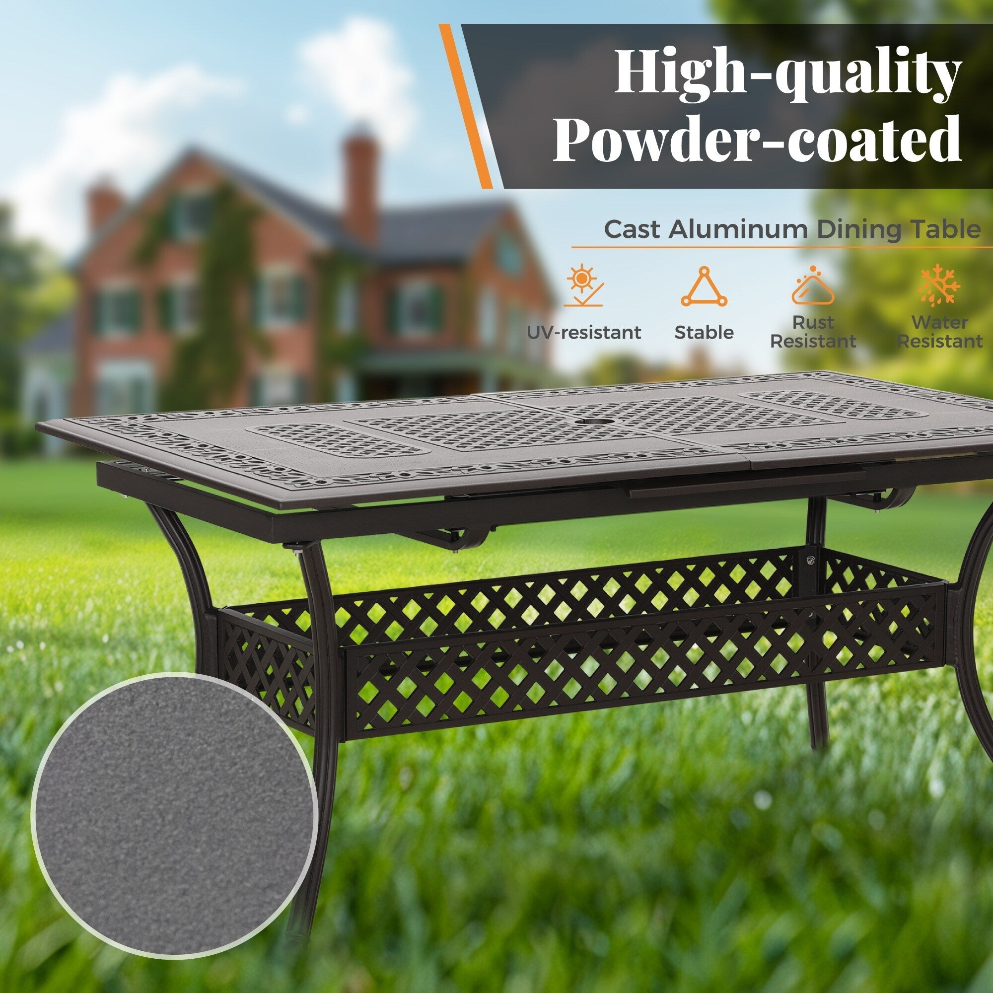 Ensemble de salle à manger de patio en aluminium moulé de 7 pièces de MAISON ARTS avec table rectangulaire extensible et 6 chaises en aluminium moulé