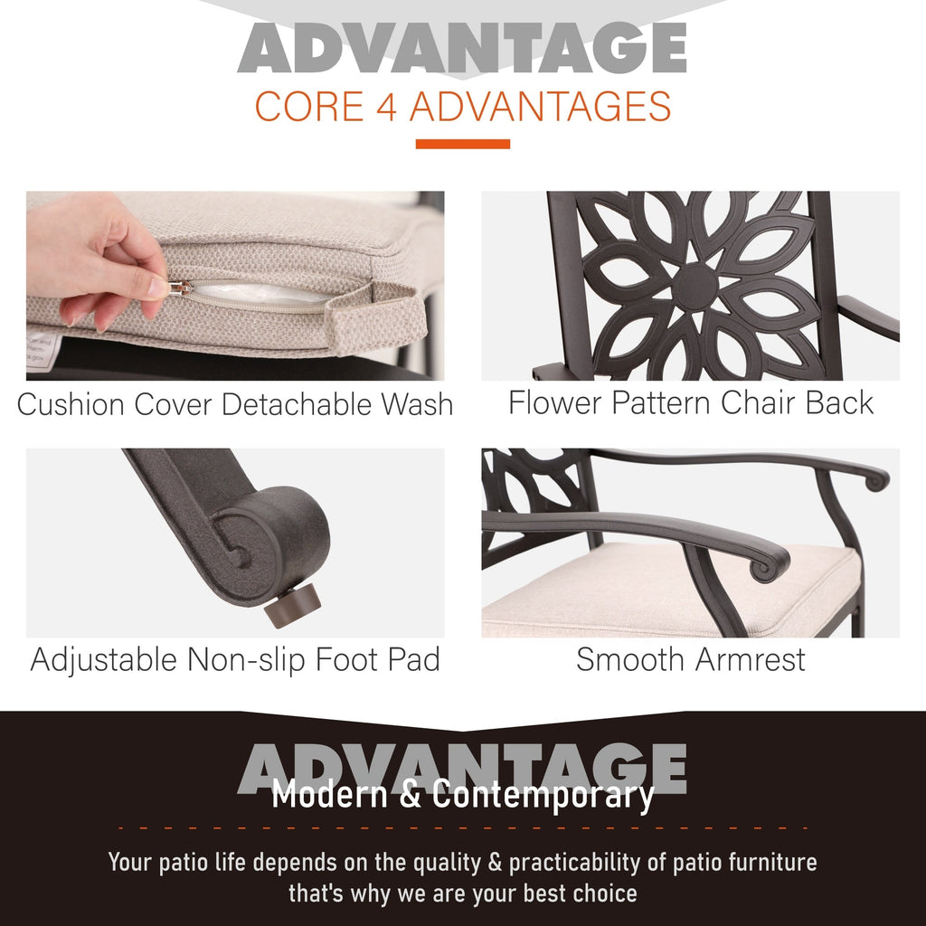 Ensemble de salle à manger/salle à manger de patio en aluminium moulé MAISON ARTS avec table à manger ronde et 6 chaises de patio en aluminium moulé