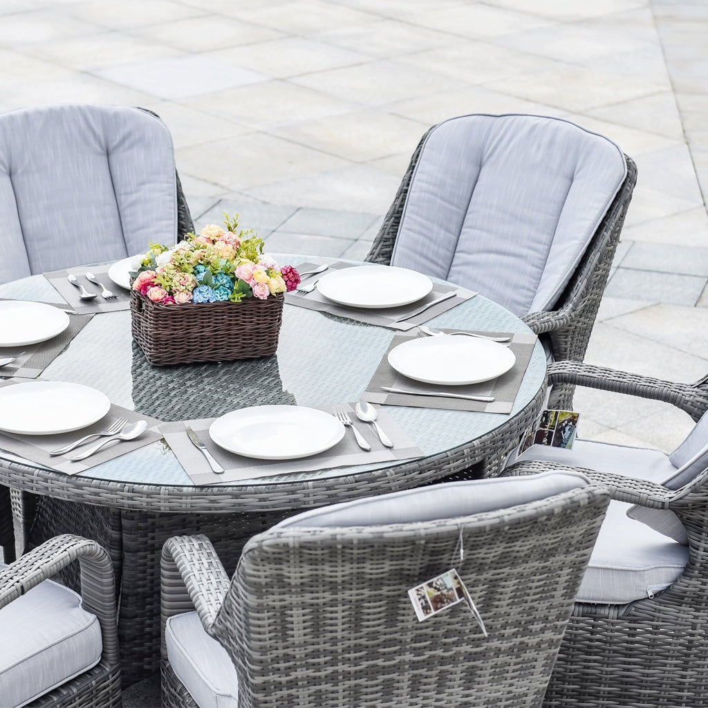 Ensemble de salle à manger rond en rotin et osier pour patio extérieur 7 pièces avec coussins par Moda Furnishings