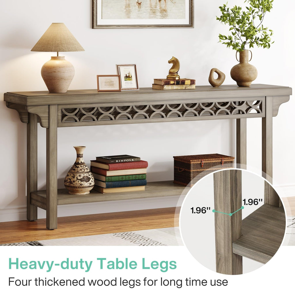 Table console longue en bois massif de style ferme de 70,8 pouces, table de canapé