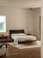 Lit en cuir et teck Seren