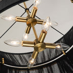 Lustre tambour bohème moderne à 8 lumières, grand format, 61 cm, en tissu tissé à la main, couleur or/noir, pour salle à manger/salon