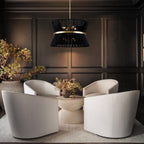 Lustre tambour bohème moderne à 8 lumières, grand format, 61 cm, en tissu tissé à la main, couleur or/noir, pour salle à manger/salon