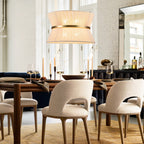 Lustre tambour bohème moderne à 8 lumières, grand format, 61 cm, en tissu tissé à la main, couleur or/noir, pour salle à manger/salon