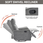 Fauteuil inclinable manuel à 8 points de massage, fauteuil à bascule pivotant en tissu, fauteuil simple avec bascule et chauffage lombaire