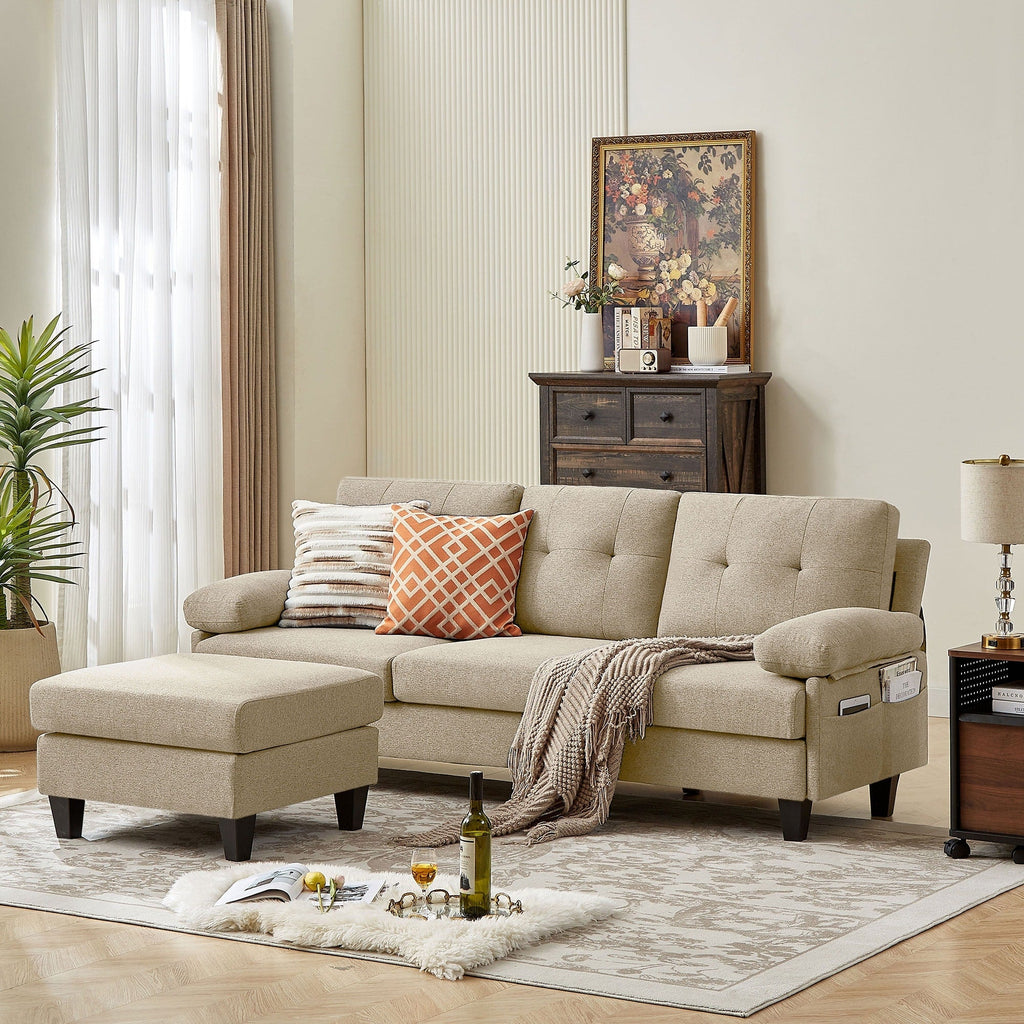 Canapé sectionnel en L 86,22 pouces avec poches de rangement latérales