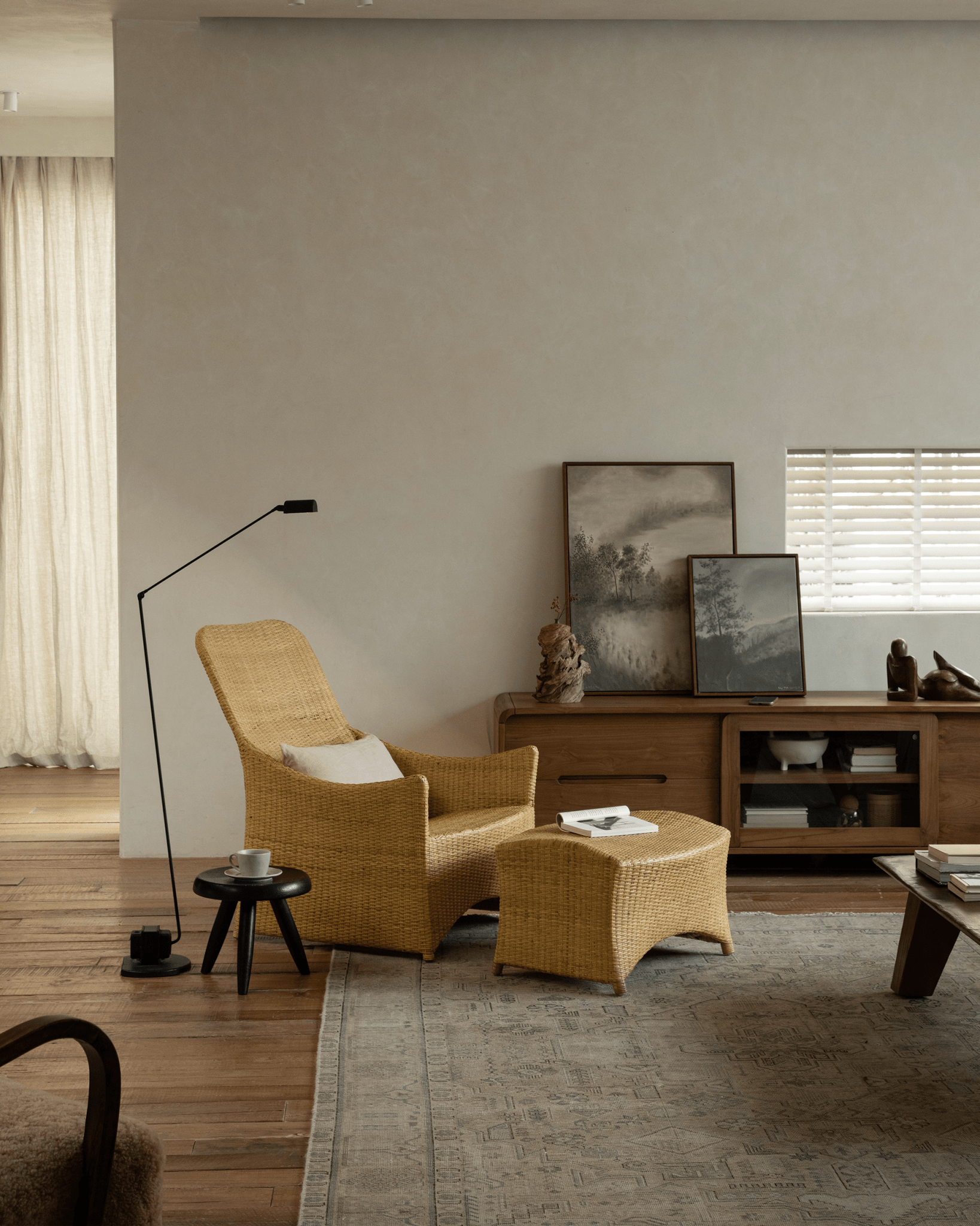 Fauteuil lounge coulissant en rotin