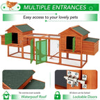 AECOJOY 144'' Grand Poulailler avec Enclos Clapier en Bois Cage à Volaille Maison