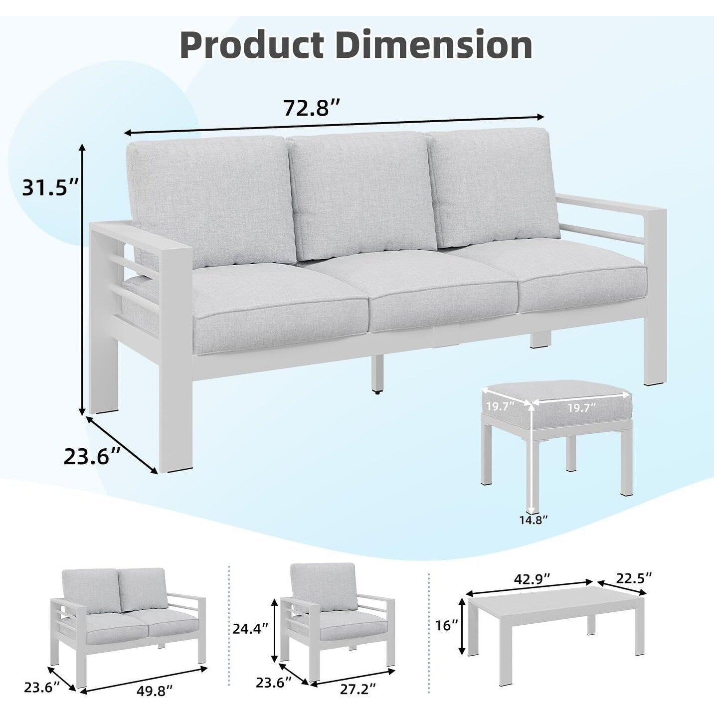 Ensemble de meubles de patio en aluminium AECOJOY 7 pièces Ensemble de conversation d'extérieur