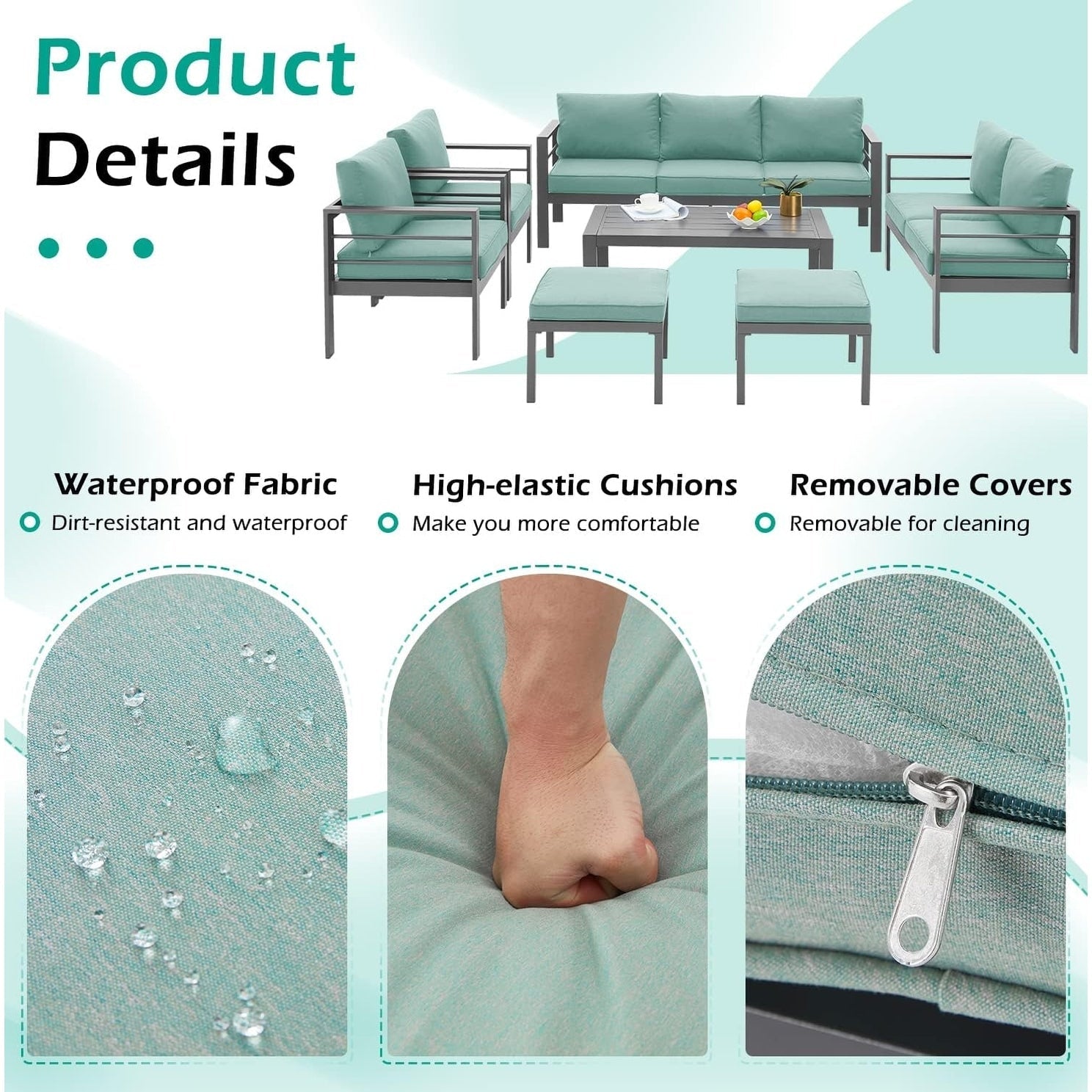 Ensemble de meubles de patio en aluminium AECOJOY 7 pièces Ensemble de conversation d'extérieur