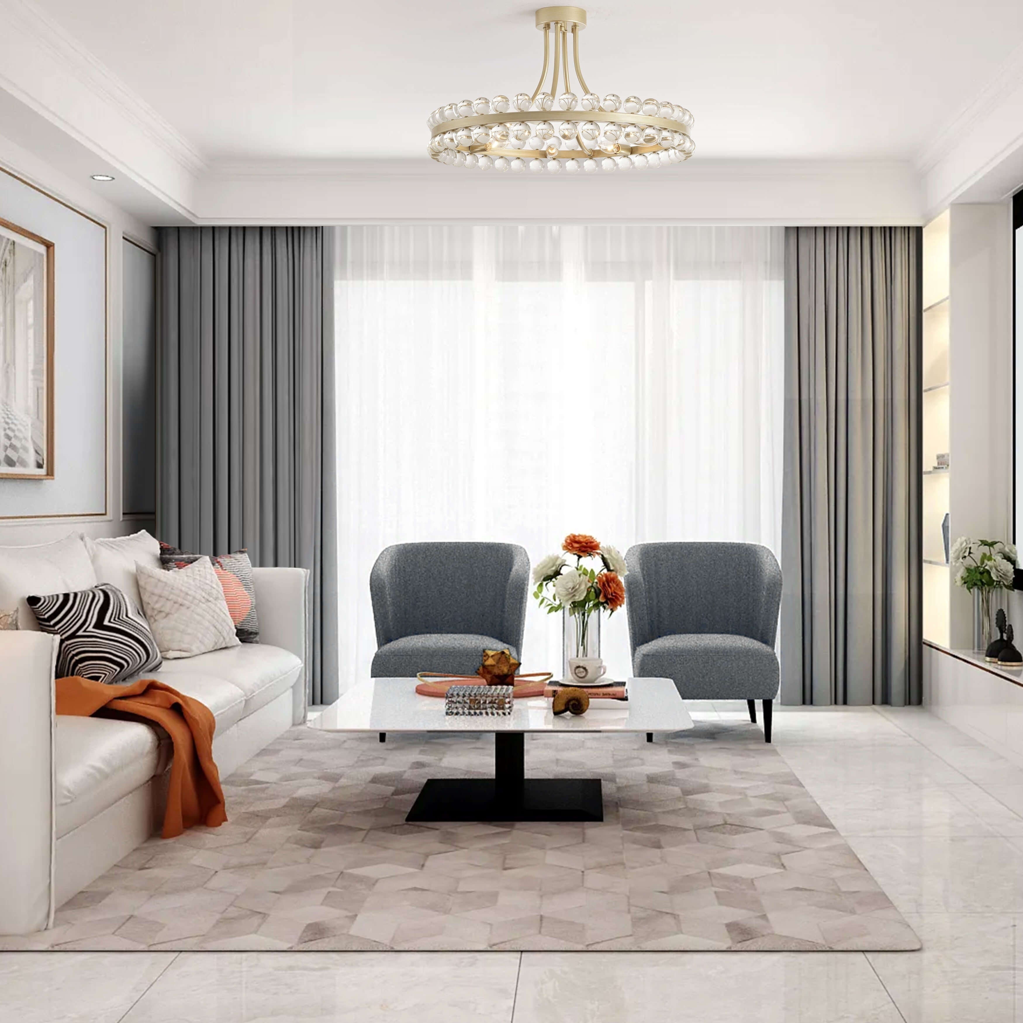 Plafonnier semi-encastré en cristal Elvira à 8 lumières, forme de roue de chariot