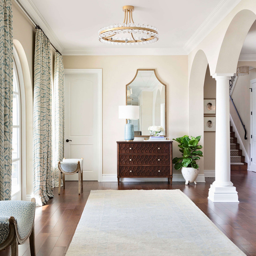 Plafonnier semi-encastré en cristal Elvira à 8 lumières, forme de roue de chariot