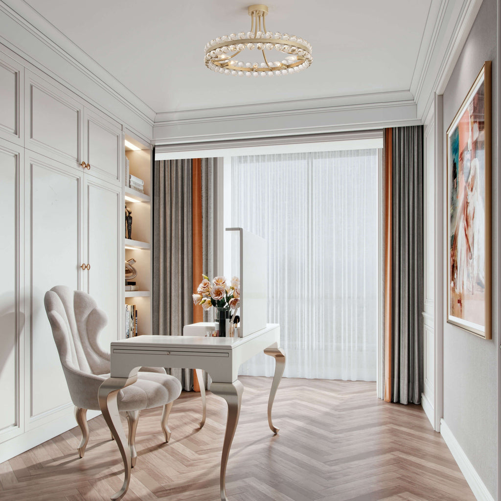 Plafonnier semi-encastré en cristal Elvira à 8 lumières, forme de roue de chariot