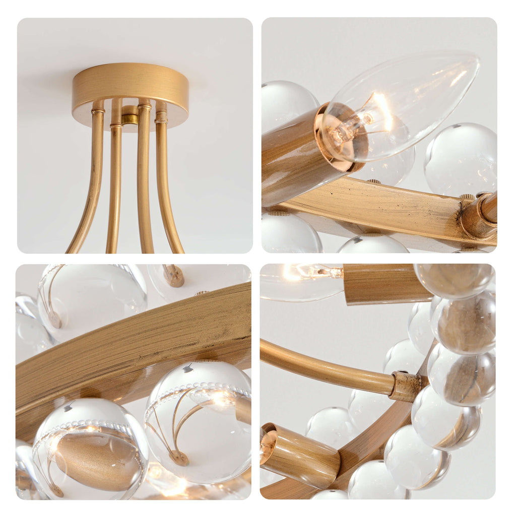 Plafonnier semi-encastré en cristal Elvira à 8 lumières, forme de roue de chariot