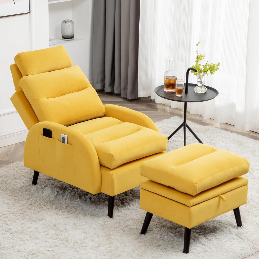 Fauteuil d'appoint HOMYKA avec dossier réglable et pouf de rangement