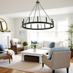 Lustre Acroma Farmhouse à 12 lumières, 40 po, en forme de roue de chariot, certifié UL - 40 po P x 138 po H