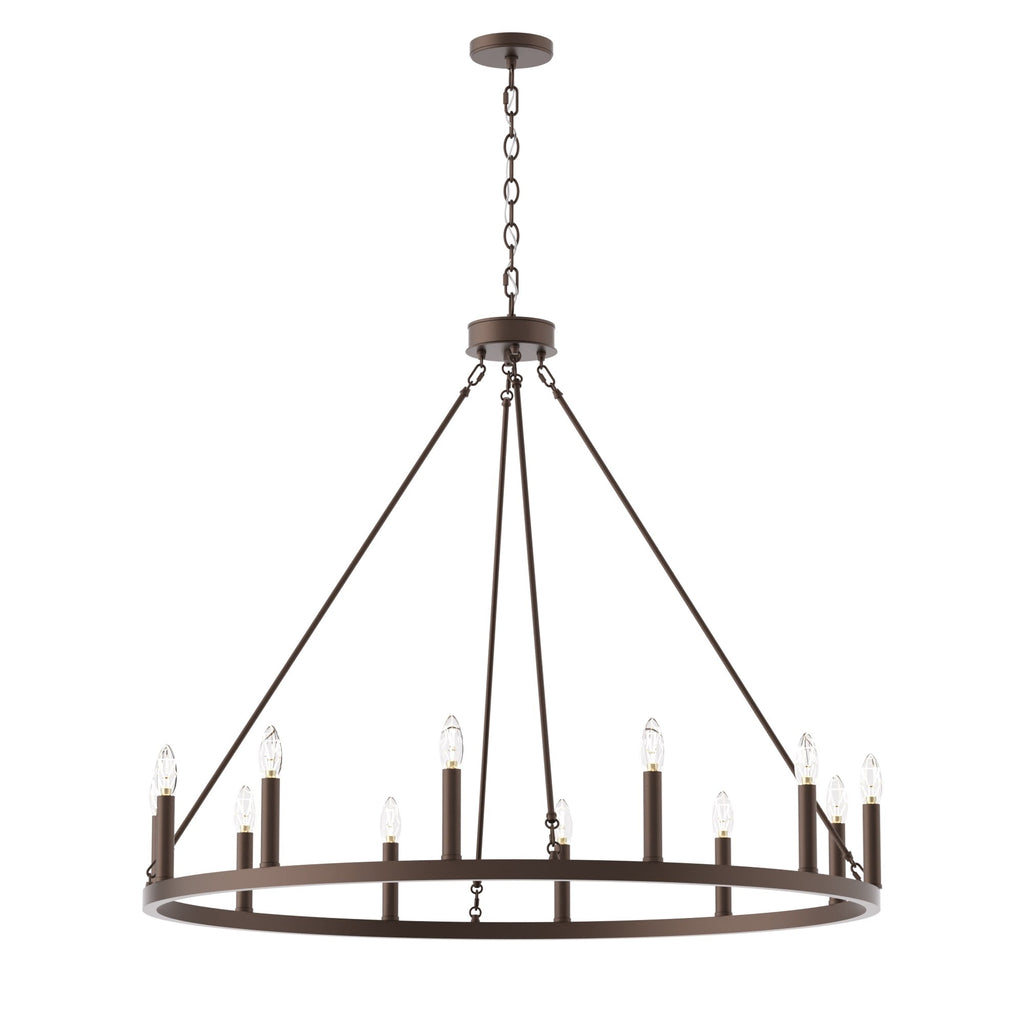 Lustre Acroma Farmhouse à 12 lumières, 40 po, en forme de roue de chariot, certifié UL - 40 po P x 138 po H