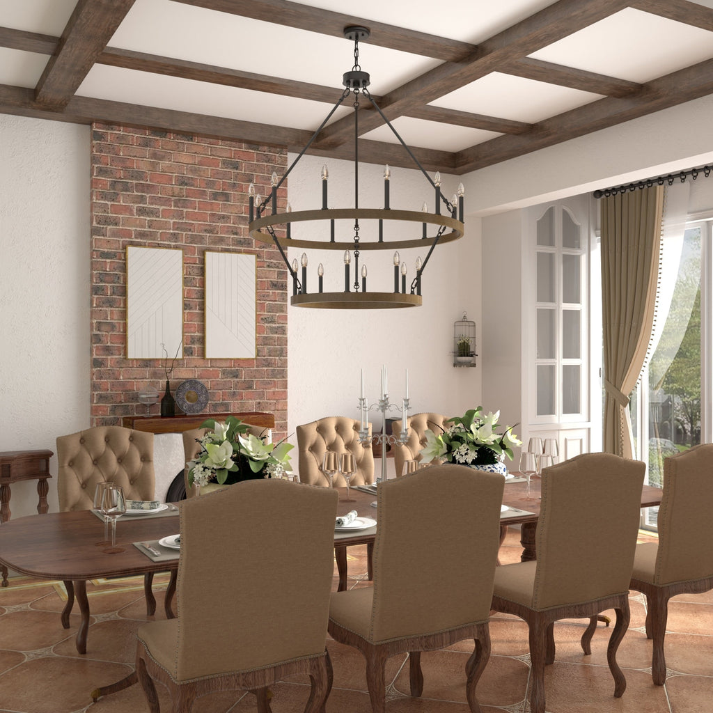 Lustre rond en forme de roue de chariot de style ferme moderne Acroma à 20 lumières de 40 po avec UL