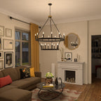 Lustre rond en forme de roue de chariot de style ferme moderne Acroma à 20 lumières de 40 po avec UL