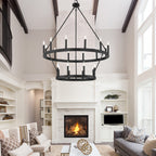 Lustre rond en forme de roue de chariot de style ferme moderne Acroma à 20 lumières de 40 po avec UL