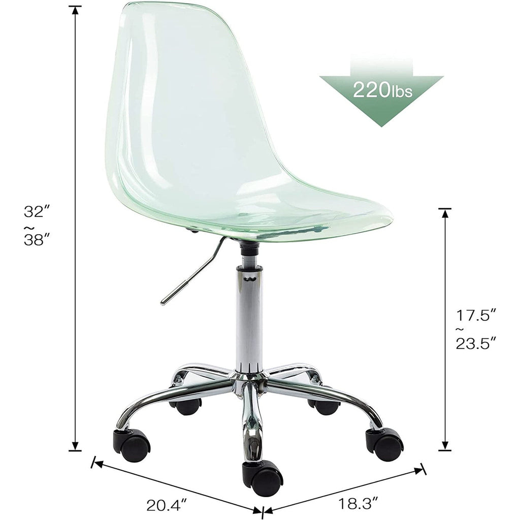 Chaise de bureau pivotante en acrylique à hauteur réglable sans accoudoirs